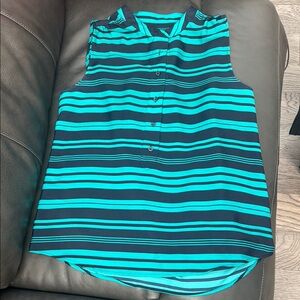 J. Crew Factory Teal and Black Striped Blouse